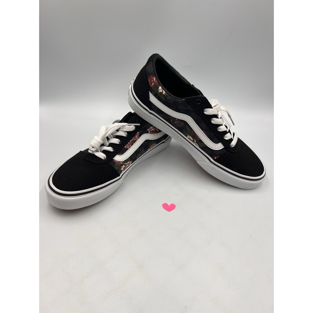 Vans Ward Flowers & Checks Black Sneaker Shoes Youth Girls Size 5 Low Top